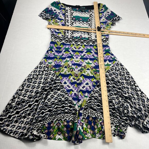 Gabby Skye Geometric Boho Mixed Print Short Sleeve Fit Flare Dress Work Sz 4 - Picture 5 of 11